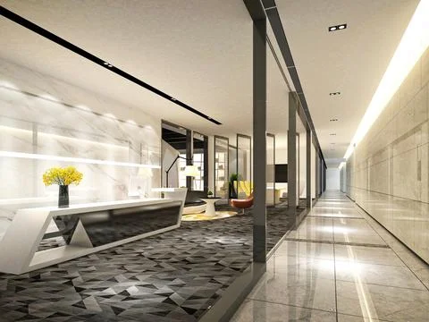3D Render of Office, Working Space 스톡 일러스트