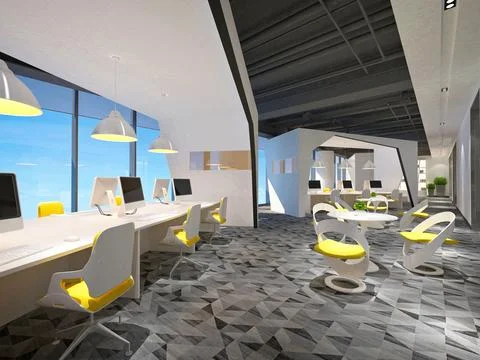 3D Render of Office, Working Space Stock Illustration