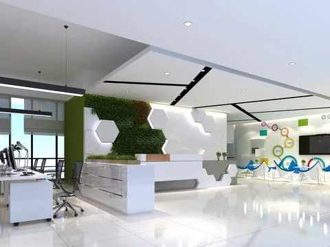 3D Render of Office, Working Space Stock Illustration