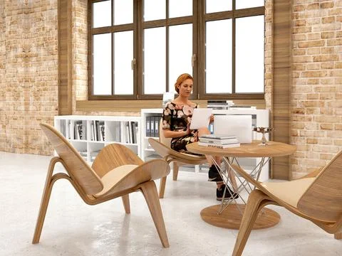 3D Render of Office, Working Space Illustrazione stock