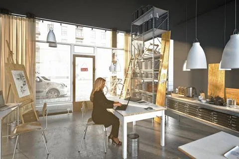 3D Render of Office, Working Space Stock Illustration