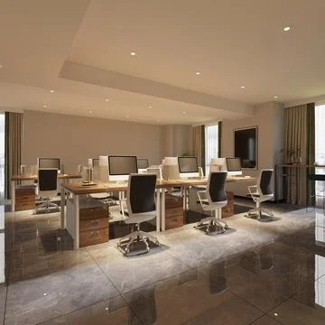 3D Render of Office, Working Space Stock Illustration