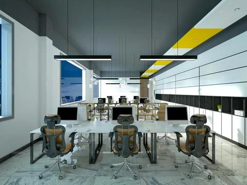 3D Render of Office, Working Space 스톡 일러스트