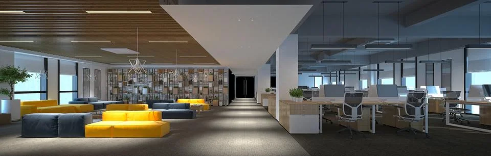 3D Render of Office, Working Space Stock Illustration