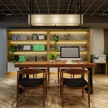 3D Render of Office, Working Space Stock Illustration