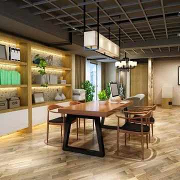 3D Render of Office, Working Space Stock Illustration
