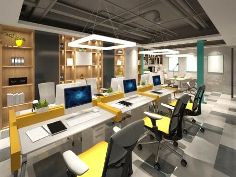 3D Render of Office, Working Space Stock Photos