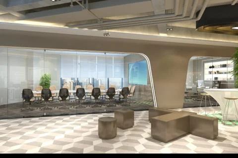 3D Render of Office, Working Space 写真素材