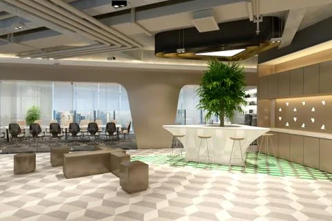 3D Render of Office, Working Space Stock Photos