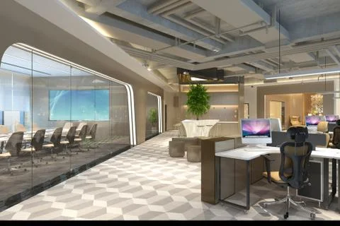 3D Render of Office, Working Space Stock Photos