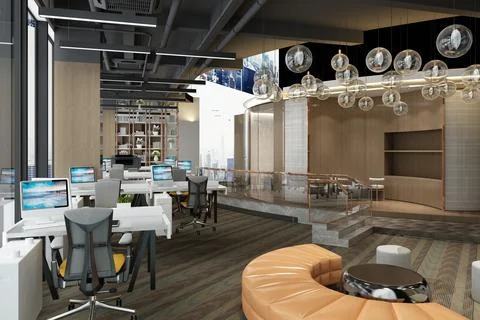 3D Render of Office, Working Space Stock Photos