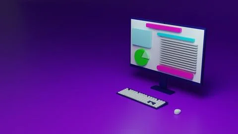 3d render office workstation illustration, annual company sales report plan Stock Illustration