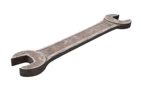 3D render of old and rusty Universal Spanner Wrench isolated on white Stock Illustration