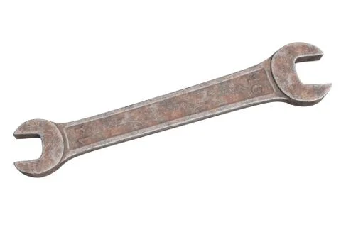 3D render of old and rusty Universal Spanner Wrench isolated on white Illustrazione stock