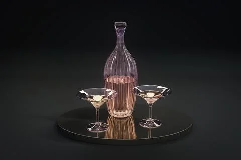 3D render of an old glass carafe with glasses Stock Illustration