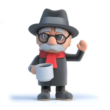3d render of an old man drinking a cup of coffee. Stock Illustration