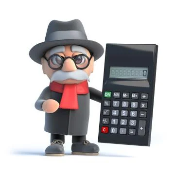 3d render of an old man holding a calculator. Stock Illustration