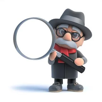 3d render of an old man holding a magnifying glass. Stock Illustration