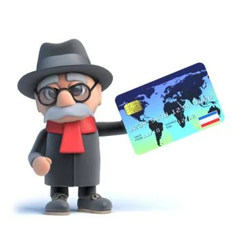3d render of an old man holding a credit card. Stock Illustration