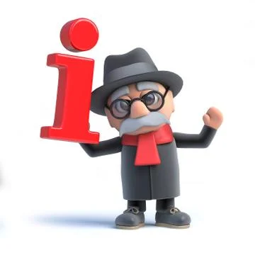 3d render of an old man holding an information symbol. 스톡 일러스트