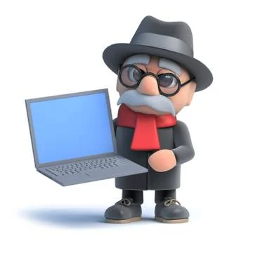 3d render of an old man holding a laptop. Stockillustratie