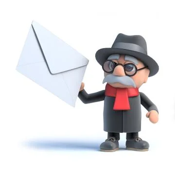 3d render of an old man holding an envelope. Stock Illustration