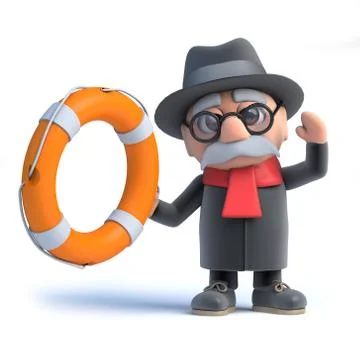 3d render of an old man holding a life belt. Stockillustratie