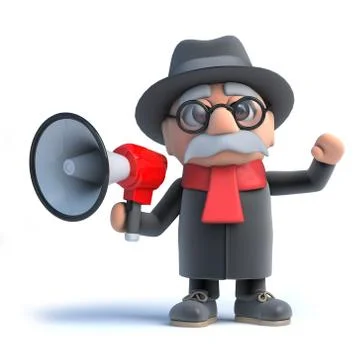 3d render of an old man holding a loudhailer. Stock Illustration