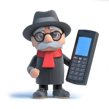 3d render of an old man holding a mobile phone. Stock Illustration