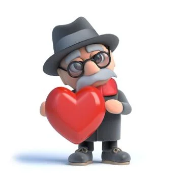 3d render of an old man hugging a heart. 스톡 일러스트