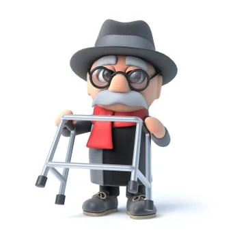 3d render of an old man lifting up his walking frame Stock Illustration