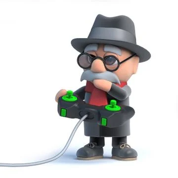 3d render of an old man playing a video game. Stock Illustration