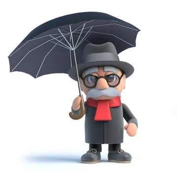 3d render of an old man under an umbrella. 스톡 일러스트