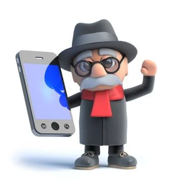 3d render of an old man using a smartphone. Stock Illustration