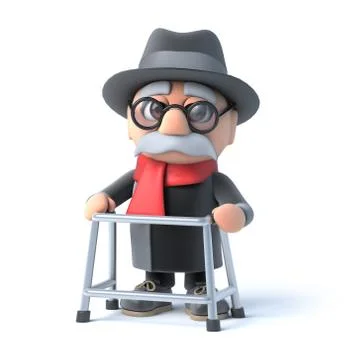 3d render of an old man using a walking frame Stock Illustration