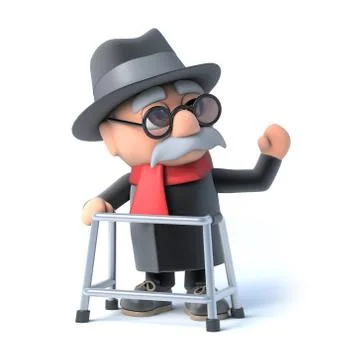3d render of an old man waving hello Stock Illustration