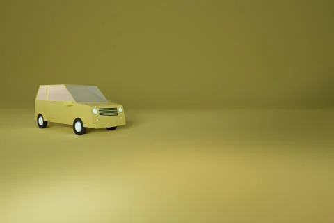 3d render of old school auto in yellow with pastel background Illustrazione stock