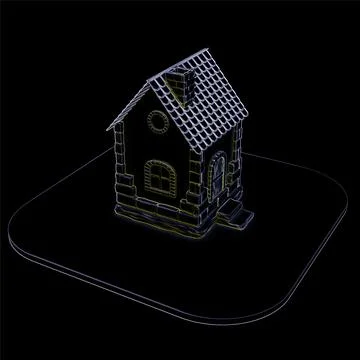 3d render. Old stone house in the style of neon glowing lines. Stock Illustration