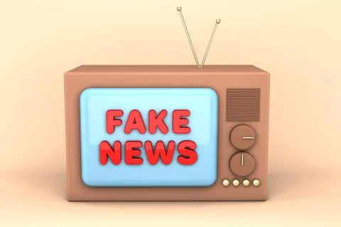 3d render of an old TV. Brown cartoon TV with an inscription on the screen. F Ilustración de archivo