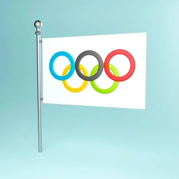 3d render of an olympic flag with olympic rings on a flagpole Stock Illustration