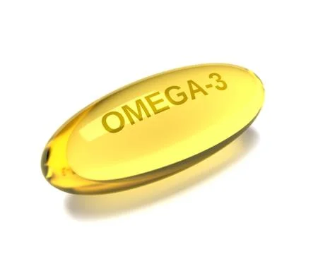 3d render of omega 3 capsule over white Stock-Illustration