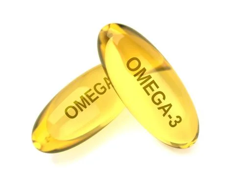 3d render of omega 3 capsules over white Stock Illustration