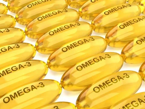 3d render of omega 3 capsules over white Stock Illustration
