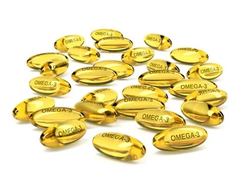 3d render of omega 3 capsules over white Stock Illustration