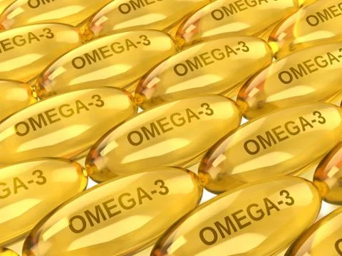 3d render of omega 3 capsules over white Stock Illustration