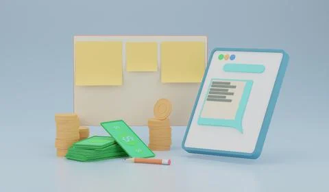3d render Online office chatting on application concept. Mobile smart phone Stock Illustration
