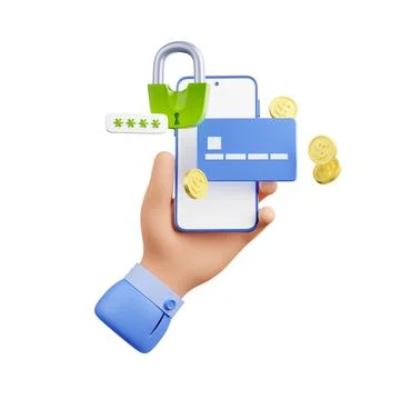 3D render online payment, transaction security 스톡 일러스트