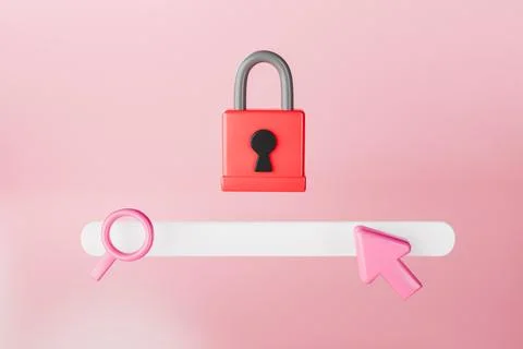 3D render of online search bar and red padlock Illustrazione stock