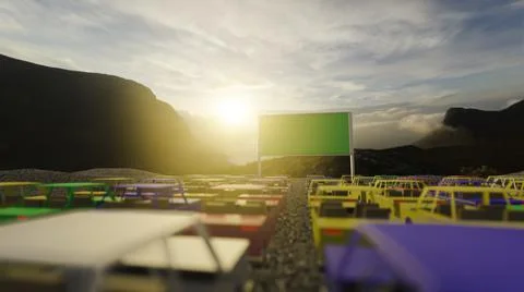 3d render Open air, outdoor or drive-in cinema theater Stock Illustration