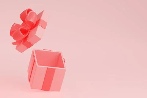 3d render open gift box with pink ribbon, present Stock Illustration